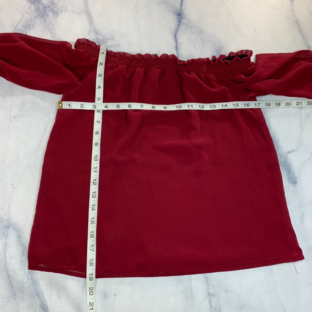 Wayf Red Off Shoulder Bell Long Sleeve Blouse - Picture 6 of 8